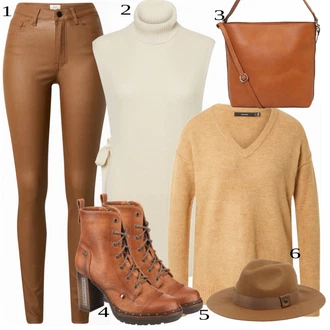 Vysoké Podpatky Outfit s Hnědá/Oranžová Šněrovací Kotníková Bota/Vintage Kotníková Bota/Kožená kotníková bota/Vintage šněrovací bota/Vintage kozačka Mustang "Podzimní Look"
