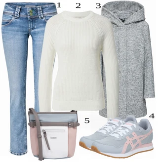 Outfit s Červená/Růžová/Světle šedá Blazerový Kabát/Fleecový Kabát/Kabát s Úzkým Střihem/Tweedový Kabát/Vlněný Fleecový Kabát/Pletený Kabát/Scuba Kabát/Pletený Fleecový Kabát/Krátký Kabát Only "Podzimní Look"