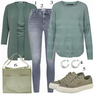 Outfit s Tyrkysový/Zelená/Khaki Pletenina veľkej veľkosti/Tunika/Kabát/Kalhoty Veľké Veľkosti Only "Podzimní Oblečení"