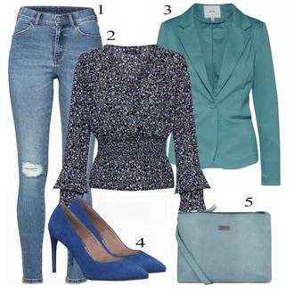 Outfit s Modrá Bota Na Podpatku Tamaris "ICHI Blazer"