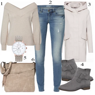 Outfit s Béžová/Hnědá/Khaki Kašmírový Svetr/Vodopádový Svetr/Svetr bez Ramínek/Jednoduchý Svetr JdY "JACQUELINE de YONG Pullover"