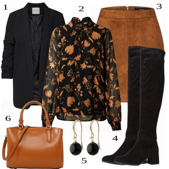 Párty Outfit s Hnědá/Tmavě hnědá Krátká Sukně/Sukně z umělé kůže/Manšestrová sukně/Kožená Sukně Kožená Minisukně/70tá Léta Minisukně/Kožená Sukně VERO MODA "Perfektní pro práci"Look: Bar, Karneval, Koncert, Festival, Matriční úřad, Párty