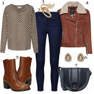 Outfit s Červená Kotníková Bota/Zimní Bota/Nízká Bota na podpatku Bullboxer "Kaffe Blůza"