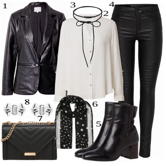 Outfit s Krémová/Černá Obal Na Telefon/Kožený náramek/Obojek/Jemný Řetízek/Klapka na ucho & čelenka/Pásek bez Přezky/Collier/Kožený Pásek/Řemínek pro hodinky ELLI "Klasický Business Outfit"