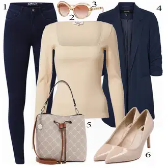 Šik Outfit s Tmavě modrá Džíny Kožená bunda/Zimní bunda/Kotníková Bota/Termální Džíny/Dámské Džíny s Délkou 7/8/High Waist Džínové Kalhoty/Push up Džín/Kožené Boty Only "Klasický jarní Outfit"Look: Styl, Šik, Elegantní, Cool, Disko, Francouzské, Krásný, Old Money, Bezešvé