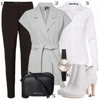 Outfit s Halenka & Tunika/Dlouhý Zimní Kabát/Tělo/Dlouhé Kardigany/Zvonová Kalhoty/Dlouhá tylová sukně VERO MODA "Elegantní business outfit"