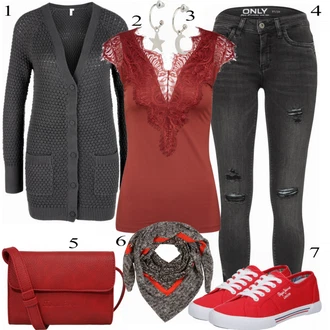 Outfit s Červená Teniska Pepe Jeans "LOVE MOSCHINO"