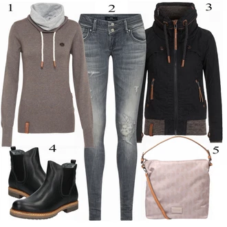 Outfit s Černá Nízká Bota na podpatku/Zimní Bota Bullboxer "LTB Džíny"