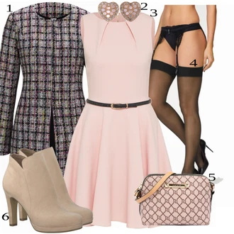 Outfit s Černá/Béžová/Bílá Samodržící Punčocha/Punčocha Nad Koleno/Nylonová punčocha/Podržte Punčochu/Síťovaná punčocha Lascana "Dámský Outfit na Večer"