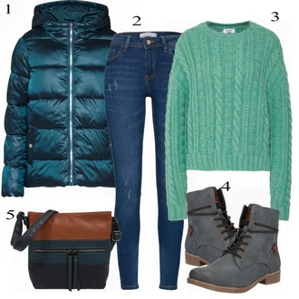 Outfity na zimu Dlouhé Len s Tyrkysový/ZeLená Svetr s copánkovým vzorem/Svetr Carmen/Hrubě pletený svetr/Kašmírový Svetr/Pletený Svetr/Mohair Pullover/Svetr Niki Leger by Lena Gercke "Ležérní svetr"
