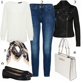 Móda pro plnoštíhlé Outfit s Krémová/Bílá Halenkový Top/Halenka s Dlouhým Rukávem/Slip-on Halenka/Halenka se Stojatým Límcem/Kožená bunda pro muže/Crash blůza/Dětská hračka/Sportovní Halenka/Mušelínová Halenka/Blůza s nášivkou na lokti Object "Lehký Outfit"