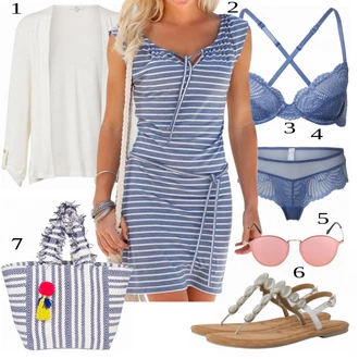 Výstřih na ramena Outfit s Světle modrá/Pastelové barvy/Šedá/Modrá Plážové Šaty/Letní Šaty/Polo Šat/Ležérní Šaty/Bavlněné Šaty/Žerzejové Šaty/Pouzdrové Šaty Venice Beach "Lehký Outfit"