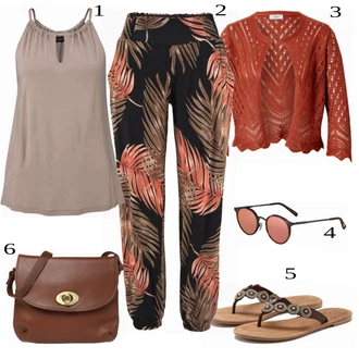 Outfity pro zábavu Tropický s Béžová/Zelená/Oranžová Kalhoty s Peřím/Kalhoty s Potiskem Lascana "Lehký Outfit"