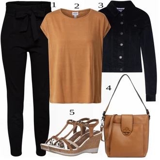 Outfit s Černá Střmenová Kalhoty/Paperbag Kalhoty/Kalhoty s Vysokým Pasem/Pletený Legín VERO MODA "Lehký Outfit"