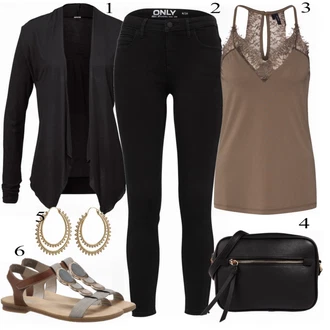 Outfit s Černá/Šedá Svetr kroj/Kašmírový kardigán/Kimono/Svetr s podšívkou/Dlouhé Kardigany/Kardigán s kulatým výstřihem/Svetr s krátkým rukávem/Kardigán se stojatým límečkem/Zavinovací svetr Lascana "Lehký Outfit"
