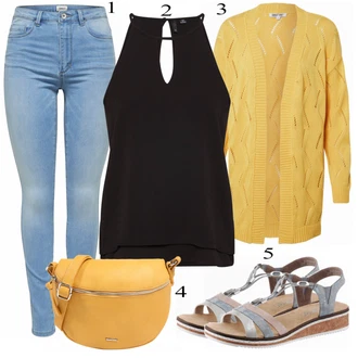 Outfit s Žlutá Pletený Oděv Kardigan About You "Lehký Outfit"