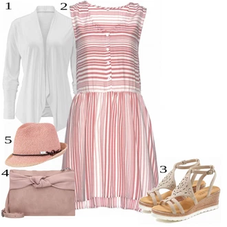 Outfit s Bílá/Zelená/Šedá/Krémová Kardigan Kardigán s výstřihem do V/Bavlněný svetr/Letní svetr/Zavinovací svetr Lascana "Lehký Outfit"