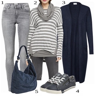 Nadrozměrné Zapínání na knoflíky Outfit s Tmavě modrá Pletenina veľkej veľkosti/Šaty Móda Pro Plnoštíhlou Vila "Lehký Outfit"Look: Kancelář, Old Money, Příliš oblečený, Nadrozměrné, Univerzitní
