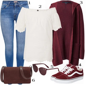 Outfit s Červená Kardigan VERO MODA "Ulice styl outfitu"
