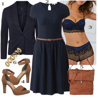 Outfit s Modrá/Tmavě modrá Podprsenka Bez Kostic/Krajková podprsenka/Podprsenka bez ramínek & variabilní podprsenka/Podprsenka s kosticemi/Podprsenka Balconette/Podprsenka push-up bez ramínek/Prsatější střih podprsenky/Bandeau Podprsenka Lascana "Elegantní vzhled"
