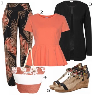 Outfity pro zábavu Tropický s Béžová/Zelená/Oranžová Kalhoty s Peřím/Kalhoty s Potiskem Lascana "Módní letní vzhled"