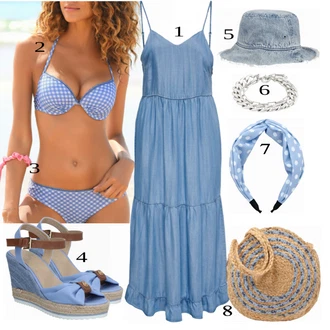 Outfit s Světle modrá/Modrá Bikiny - Spodní Díl/Spodní díl bikin/Balconette-bikini/Bikinys S Šortkami/Bikiny hotpant/Bikinový kraťas/Plavka Buffalo "Lehký outfit"