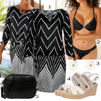 krajkou Outfit s Černá/Bílá Podprsenka Balconette/Bralette/Prsatější střih podprsenky/Krajková podprsenka/Trojúhelníkový Podprsenek/Podprsenka s kosticemi Lascana "Lehký outfit"
