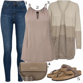 Károvaný Outfit s Modrá/Tmavě modrá/Světle modrá Kalhoty Džínové Legíny/Jeggings VERO MODA "Ulice Styl Outfit"