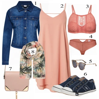 Outfit s Modrá/Světle modrá/Tmavě modrá Krátké Džínové Bundičky/Džínové Bund Cream "Lente Outfit"