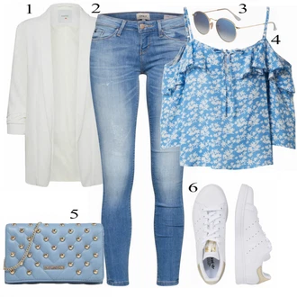 Květinová Moc Outfit s Světle modrá/Modrá Halenka a Tunika/Tričko & Top Móda Pro Plnoštíhlé/Halenka Móda Pro Plnoštíhlou About You "Lente Outfit"