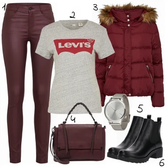 Nadrozměrné Krátká Outfit s Černá Chelsea Boty/Kožená bunda/Gumová Kotníková Bota/Plochá Kotníková Bota About You "Levis"Look: Šik, Elegantní, Cool, Nadrozměrné, Techno, Unisex, S Mokrým Vzhledem