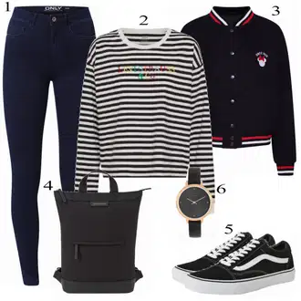 Šik Outfit s Tmavě modrá Džíny Kožená bunda/Zimní bunda/Kotníková Bota/Termální Džíny/Dámské Džíny s Délkou 7/8/High Waist Džínové Kalhoty/Push up Džín/Kožené Boty Only "Levis Sweatshirt"Look: Styl, Šik, Elegantní, Cool, Disko, Francouzské, Krásný, Old Money, Bezešvé