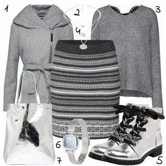 Norský vzor Outfit s Šedá/Tmavě modrá/Žlutá/Světle šedá/Tmavě šedá About You "Lika"