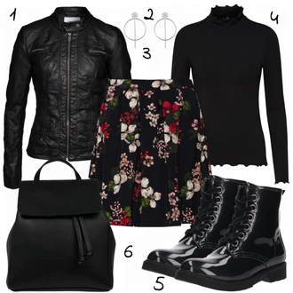Ležérní outfity s Černá/Červená Obchodní Taška/Taška/Mini batoh/Mini batoh About You, Černá/Červená Motorkářské Bund/Kožené Bund/Motorkářská bunda/Bunda z Umělé Kůže Only "Líza"