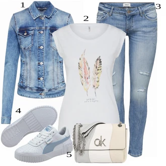 Moderní Outfit s Světle modrá/Modrá Krátké Džínové Bundičky/Džínové Bund LTB "Praktický vzhled"Look: 90tá léta, Cool, Moderní, Krásný, Old Money, Univerzitní, Western