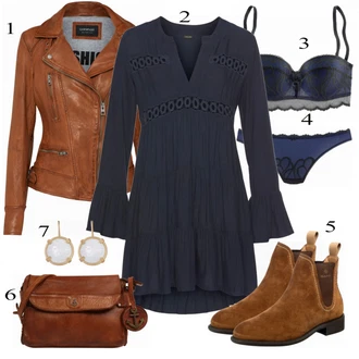 Styl Old Money Outfit s Tmavě modrá Šaty s trumpetovým rukávem/Halenkové Šaty/Zimní šaty s dlouhým rukávem/Pouzdrové Šaty S Dlouhým Rukávem/Pletené Šaty/Tunikové šaty/Šaty S Kosticí Lascana "Vkusný podzimní outfit"Look: Styl, Babydoll, Boho, Ethno, Mom, Příliš oblečený, Old Money