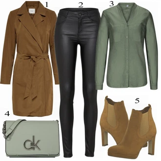 Outfit s Hnědá/Zelená Kozačka Tamaris "MANGO KABÁT"