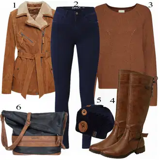Šik Outfit s Tmavě modrá Džíny Kožená bunda/Zimní bunda/Kotníková Bota/Termální Džíny/Dámské Džíny s Délkou 7/8/High Waist Džínové Kalhoty/Push up Džín/Kožené Boty Only "Marikoo WinterJacke"Look: Styl, Šik, Elegantní, Cool, Disko, Francouzské, Krásný, Old Money, Bezešvé