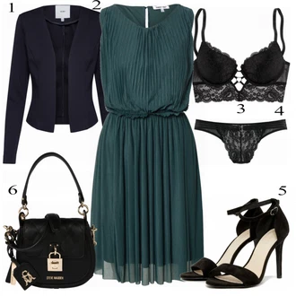 Outfit s Černá Kalhotka/Tanga/Tělo Krajkový Body/Krajková podprsenka/Korselet/Průsvitná kalhotka/Podvazkový Pás/Krajkový set spodního prádla/Síťovaná punčocha Lascana "Mega Krásný Outfit"