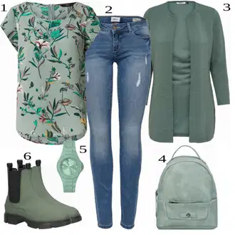 Outfit s Tyrkysový/Zelená/Khaki Pletenina veľkej veľkosti/Tunika/Kabát/Kalhoty Veľké Veľkosti Only "Lehký outfit"