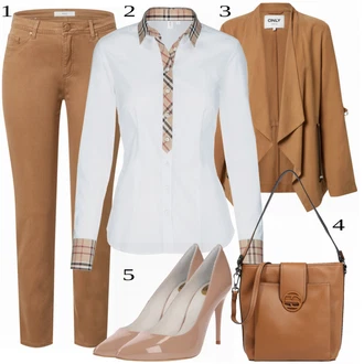 S Mašlí Outfit s Pastelové barvy/Bílá/Béžová/Krémová/Hnědá/Žlutá/Vícebarevný Businessová Halenka/Halenka Slim Fit/Zavazovací Halenka About You "Moderní Business Outfit"