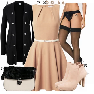 Outfit s Černá/Béžová/Bílá Samodržící Punčocha/Punčocha Nad Koleno/Nylonová punčocha/Podržte Punčochu/Síťovaná punčocha Lascana "Moderní Business Outfit"