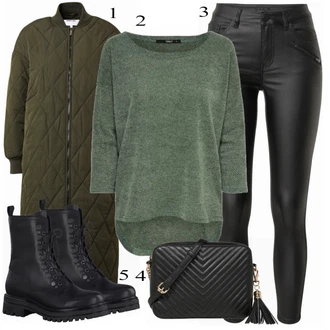 St?edov?k Outfit s Tmav? zelená/Khaki About You "Módní zimní look"Look: Nadrozm?rné, Venkovní, Pracovní od?vy, Mom, St?edov?k, Francouzské, Pro D?m