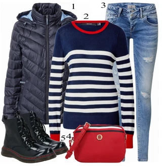 Outfit s Modrá Kozačka Rieker "Módní zimní look"