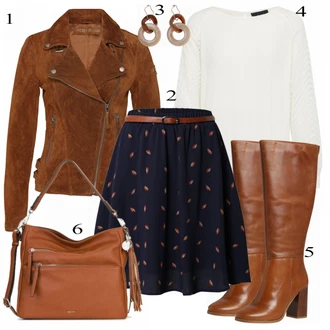 Móda pro plnoštíhlé Outfit s Krémová/Bílá Halenkový Top/Halenka s Dlouhým Rukávem/Slip-on Halenka/Halenka se Stojatým Límcem/Kožená bunda pro muže/Crash blůza/Dětská hračka/Sportovní Halenka/Mušelínová Halenka/Blůza s nášivkou na lokti Object "Módní vzhled pro podzim"