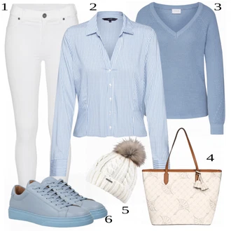 Chytrý příležitostný Outfit s Světle modrá Halenka Blůza s nášivkou na lokti/Halenkové Body/Halenka s Dlouhým Rukávem/Blůza s knoflíčkem/Halenka se Stojatým Límcem/Džínsová Blůza/Crash blůza VERO MODA "Podzimní módní styl"Look: Styl, Klasické, Emo, Kovbojka, Kancelář, Chytrý příležitostný, S průsvitem, Univerzitní, Western