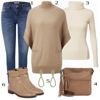 Outfit s Béžová Pončo Heine "Podzimní módní styl"