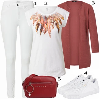 Outfit s Červená/Hnědá/Tmavě červená Pletenina veľkej veľkosti/Halenka a Tunika Tunika Only "Ulice Styl Outfit"