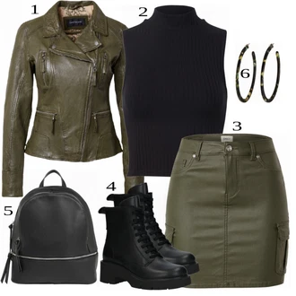 Jesenske Outfiti mit Zelena Usnjena Jakna Oakwood "1"
