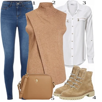 Outfit s Šedá Dlouhé Kardigany/Tunika/Zvonová Kalhoty/Dlouhý Zimní Kabát/Dlouhá tylová sukně/Košile Heine "Praktický vzhled"